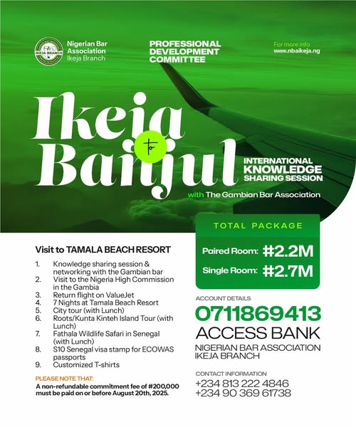 NBA Ikeja to Hold International Knowledge Sharing Session with Gambian Bar Association